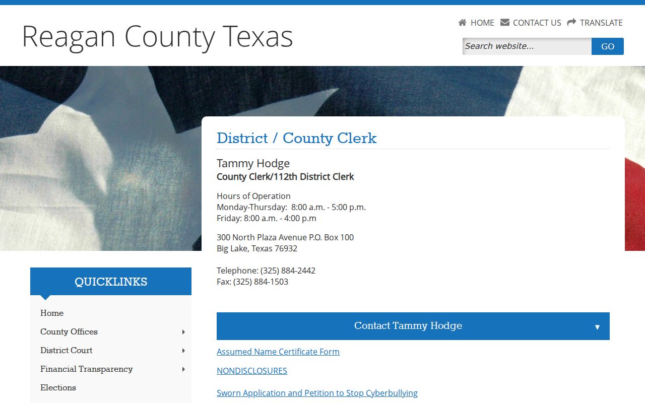 Reagan County warrant search routing through the combined clerk office