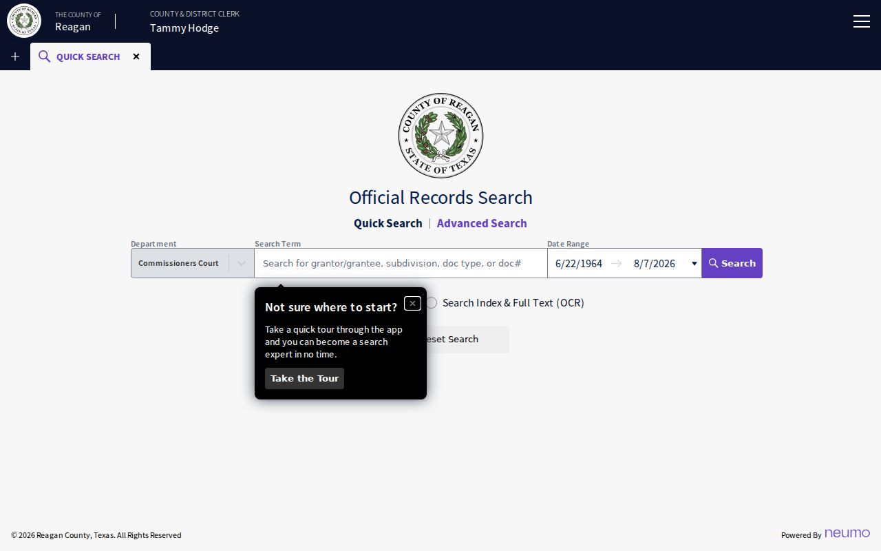 Reagan County warrant search distinction at the official records portal