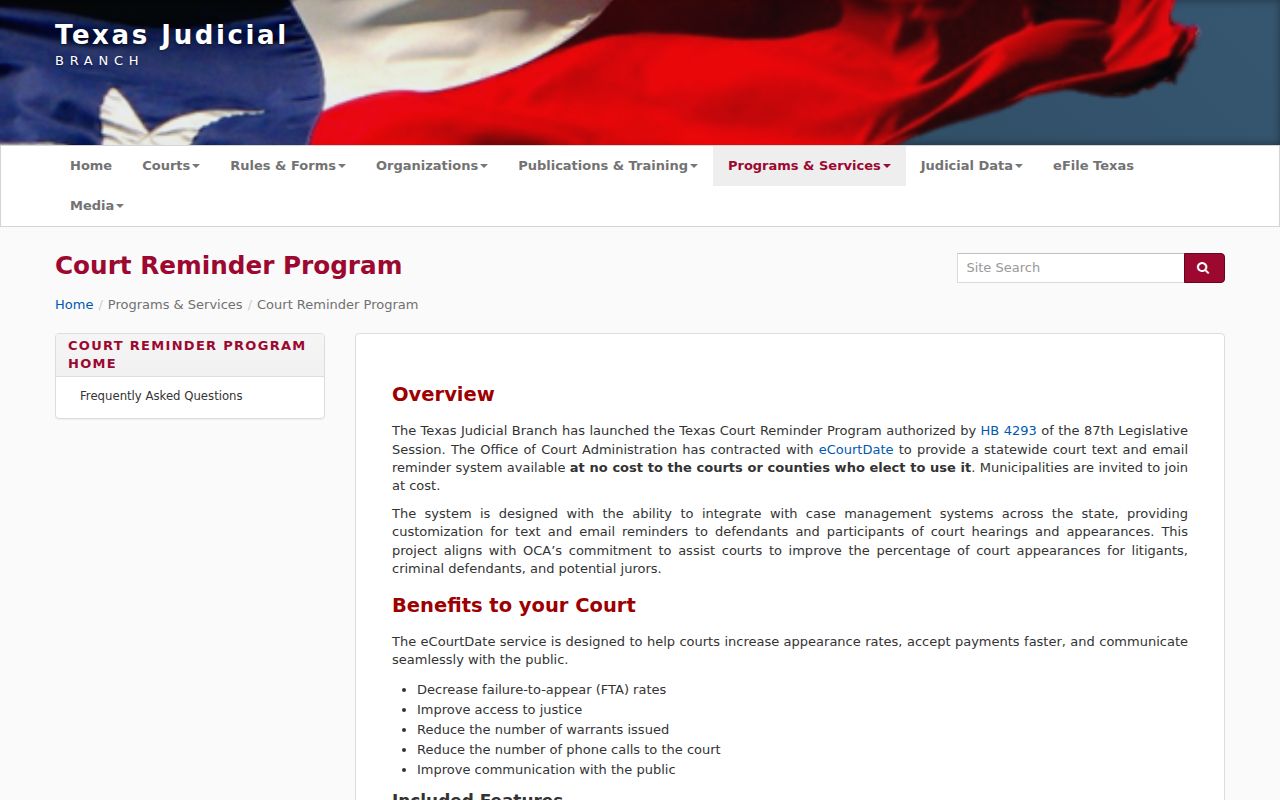 Reagan County bench warrant context and the Texas court reminder program