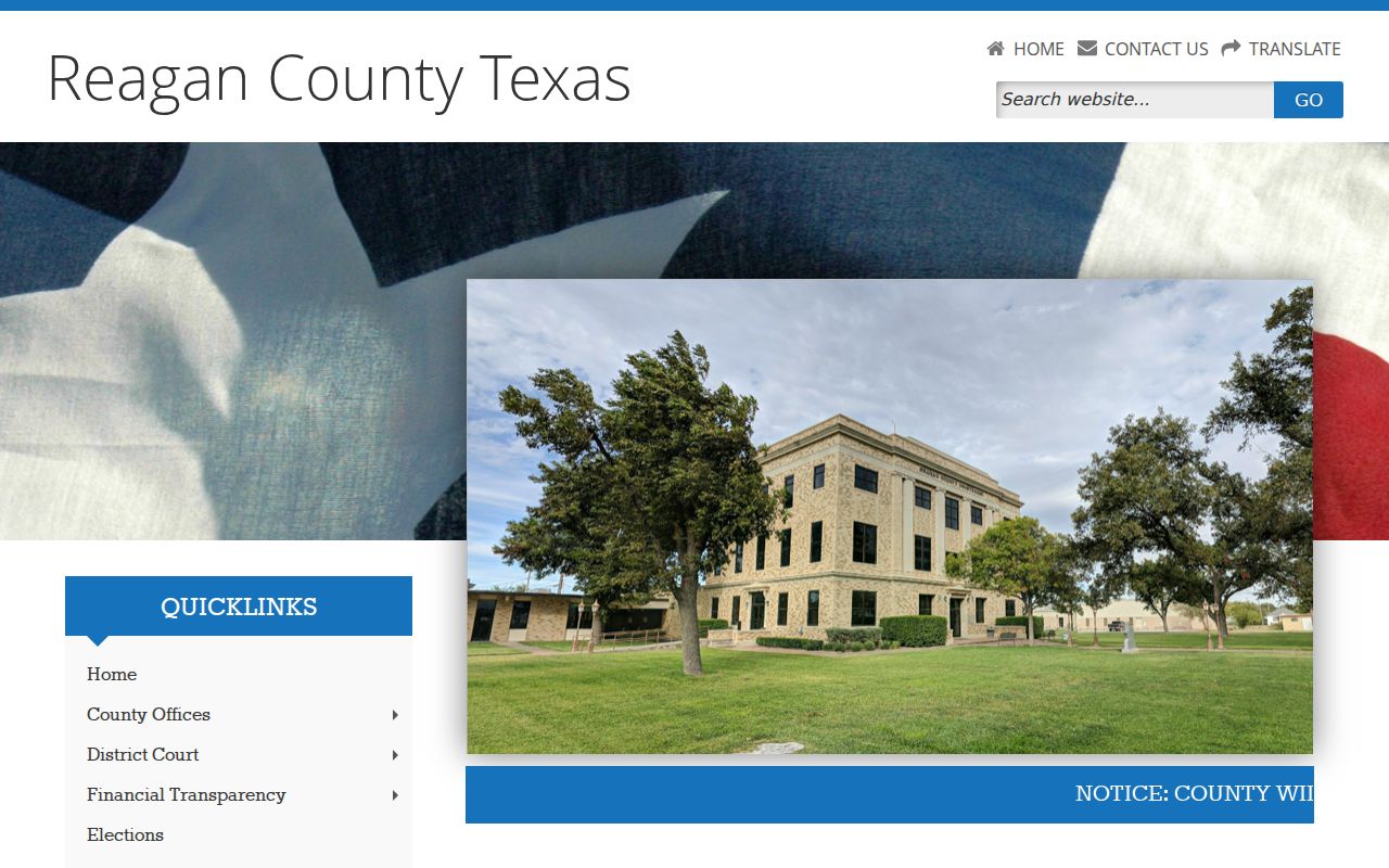 Reagan County warrant records routing through the county homepage