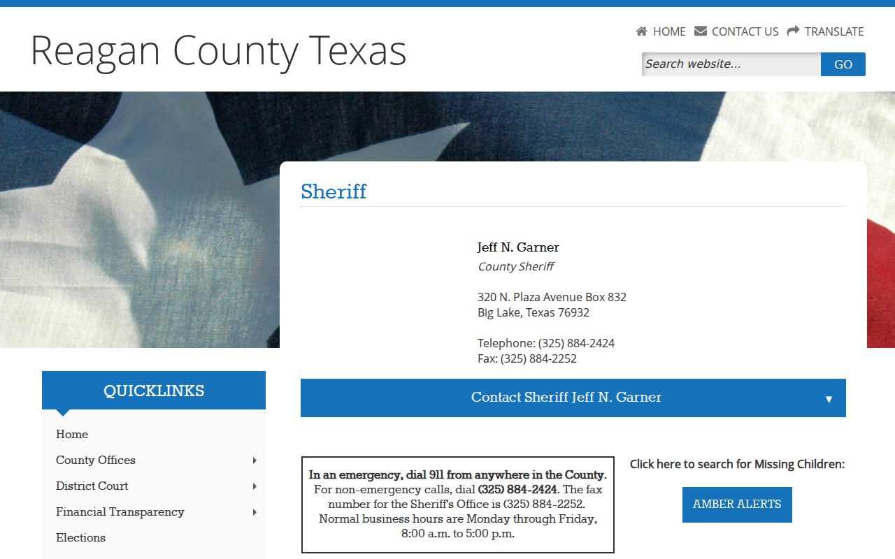 Reagan County warrant records contact at the official sheriff page